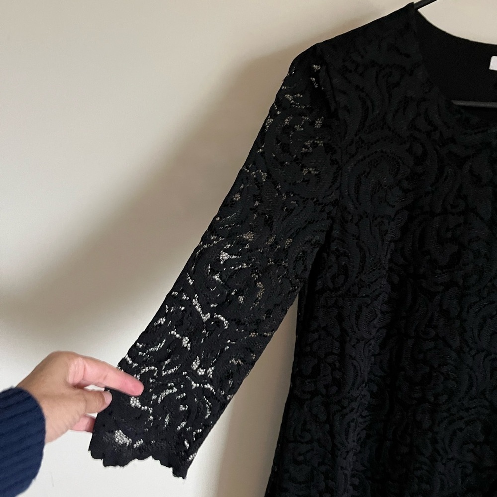 Garnet Hill Black Lace 3/4 Sleeve Classic Sheath Dress Women’s Size 6 EUC - Picture 3 of 16